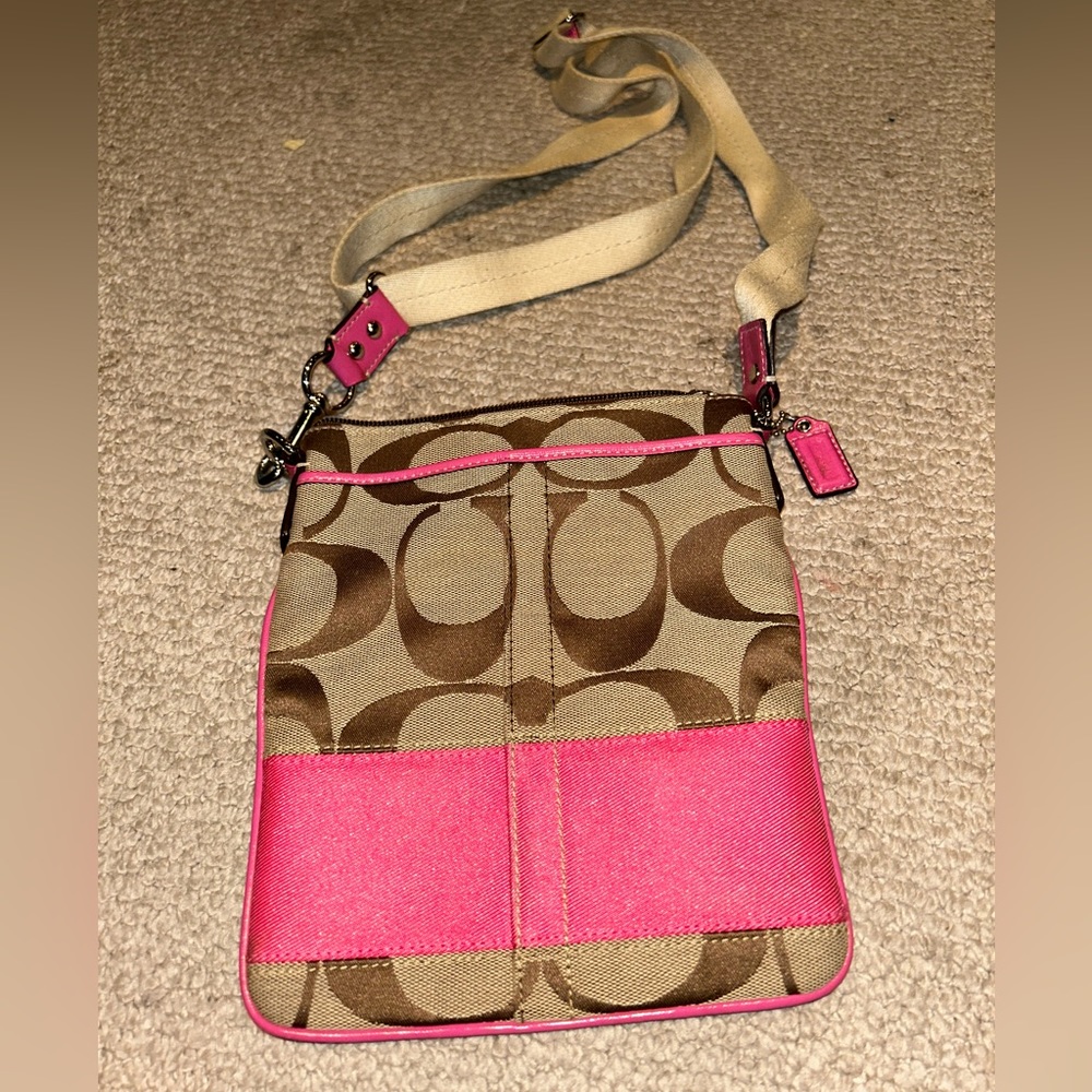 Coach Cross Body Brown and Pink